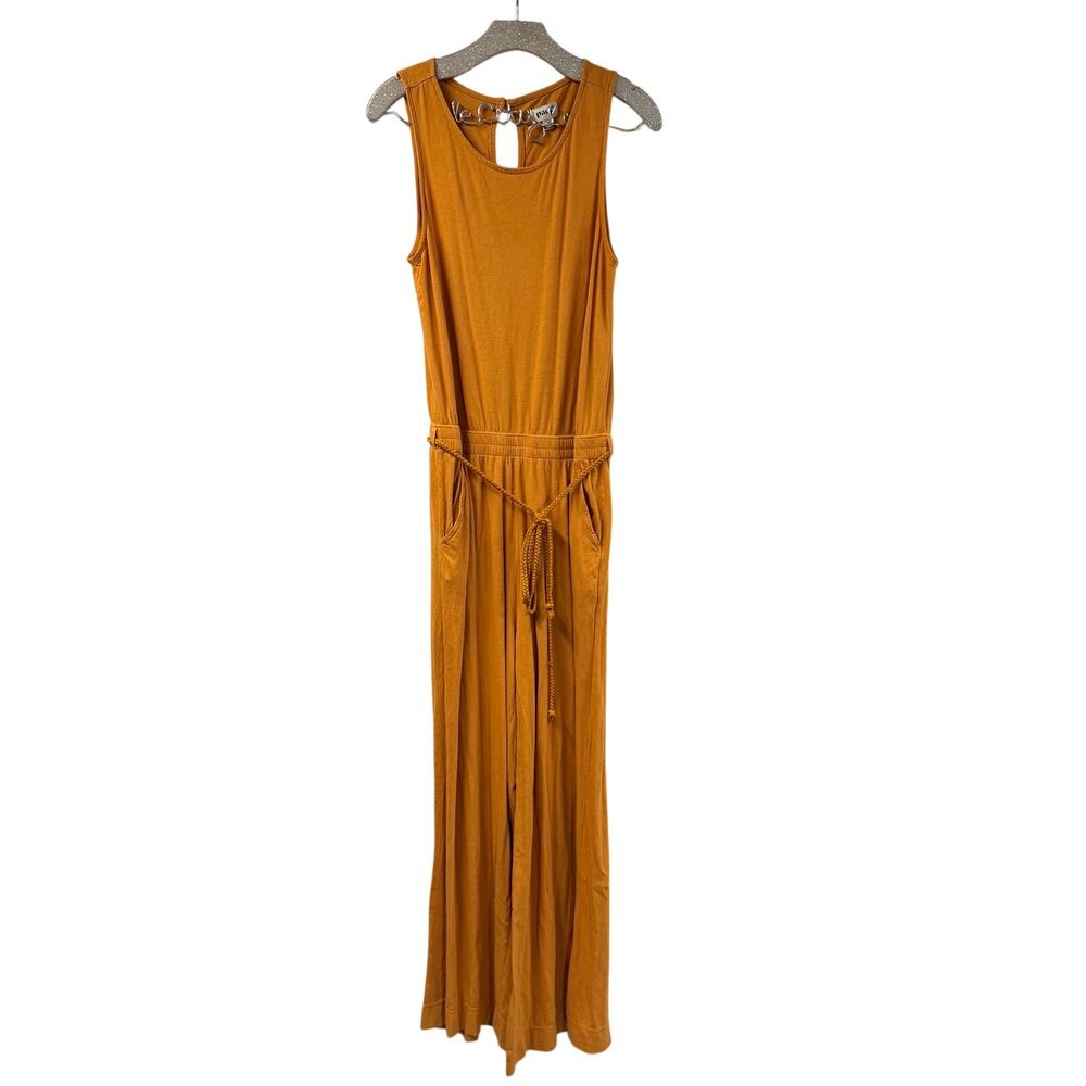 Pact Jumpsuit Medium Yellow Tie Waist Sleeveless Organic Cotton